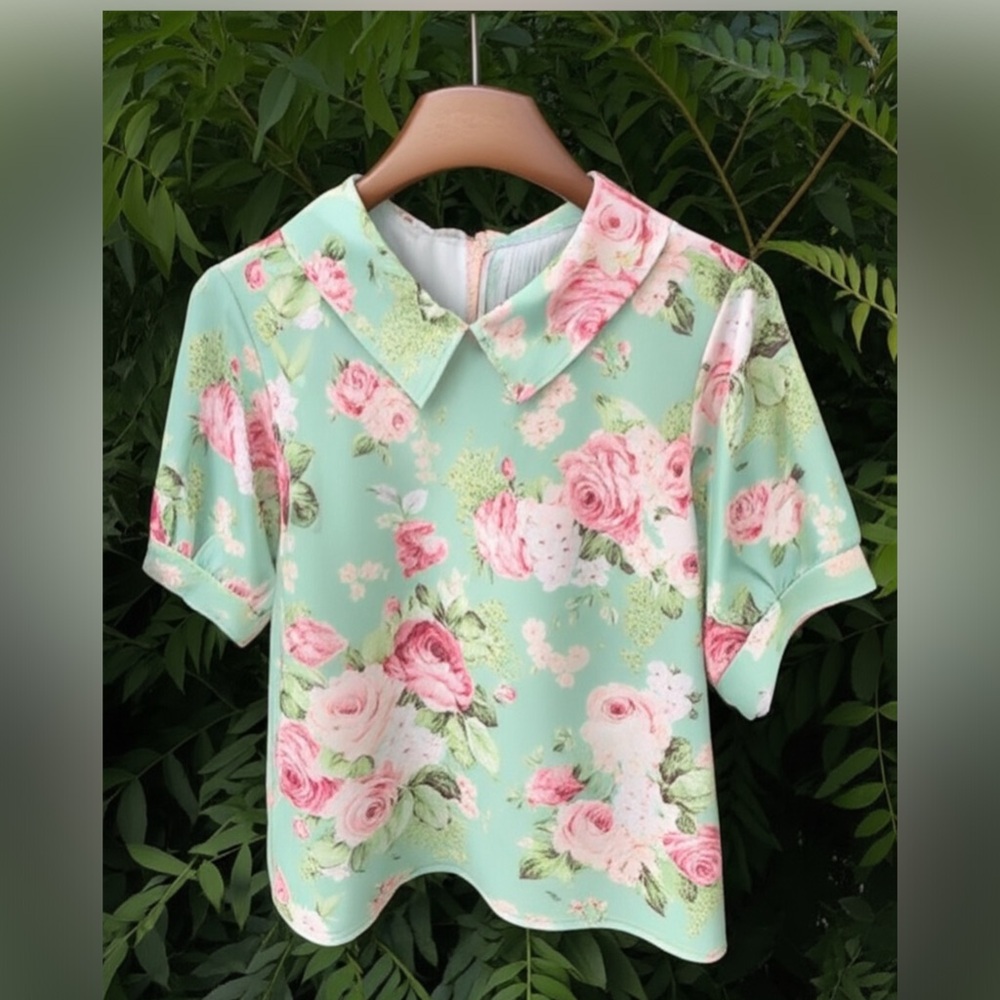 Green and Pink Floral Blouse